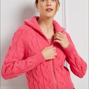 Talbots Coral Cable Knit Full Zip Front Cardigan Preppy Old Money Chunky Knit MP